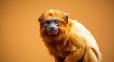 Golden lion tamarin against warm background for conservation and wildlife awareness photo