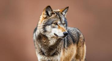 Majestic wolf on alert in natural habitat photo