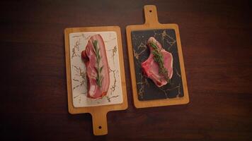 Enjoy the beautiful presentation of Fresh Cuts of Meat on Rustic Cutting Boards video