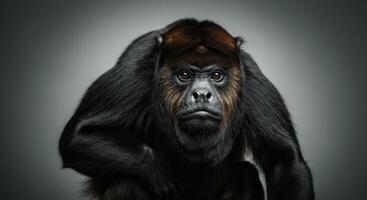 Powerful portrait of howler monkey capturing intensity and expression in studio setting photo