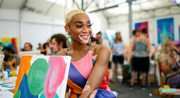 Diverse artistic expression at creative workshop for community engagement and inspiration photo