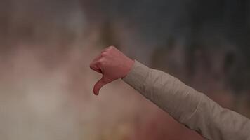 This image showcases a Disapproval Gesture set against a creatively blurred background video