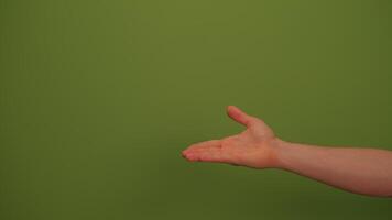 A hand gesturing expressively against a bright green background creates a vibrant visual appeal video