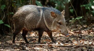 Collared peccary in tropical forest setting photo
