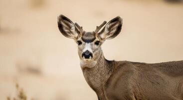 Captivating portrait of a mule deer in natural habitat for wildlife conservation theme photo