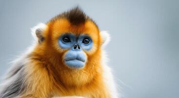 Golden snub-nosed monkey portrait against minimalist background photo