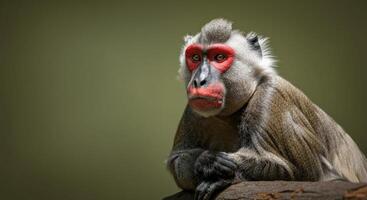 Portrait of mandrill with distinctive red markings in natural habitat photo