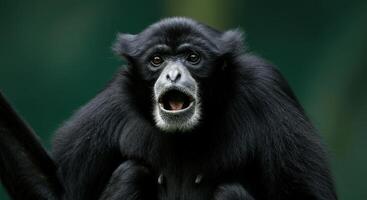 Expressive primate in natural habitat displaying lively behavior photo
