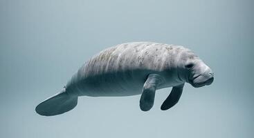 Graceful manatee gliding underwater in serene ocean environment photo