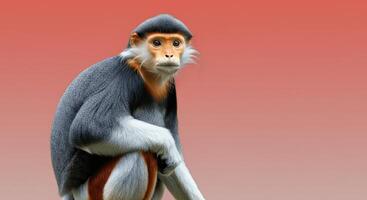 Red-shanked douc portrait against gradient background for nature prints and art photo