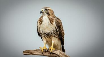 Majestic hawk perching on branch in serene nature setting photo