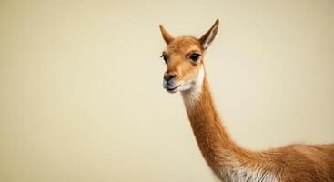 Portrait of a graceful vicuna against a neutral background for wildlife conservation design photo