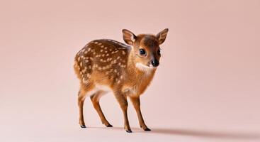 Adorable young fawn in minimalistic studio setting on soft pink background photo