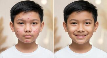 Transformation journey of an asian teen boy with skincare before and after photo
