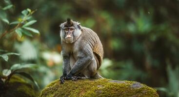 Agile grey monkey in lush jungle environment reflecting biodiversity photo