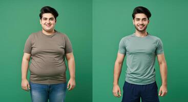 Transformation journey, health and fitness, before and after photoshoot for motivation and lifestyle change photo