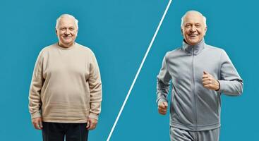 Transformation journey of a senior man. fitness and wellness concept for active lifestyle promotion photo