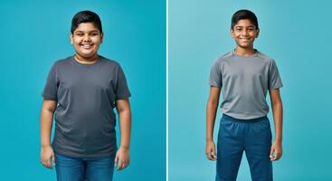 Transformation journey, before and after, health and fitness concept for lifestyle change and personal growth photo