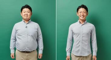 Transformation journey, before and after weight loss, health improvement, fitness progress for lifestyle change photo