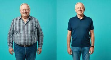 Transformation journey of senior man, weight loss before and after, lifestyle change photo