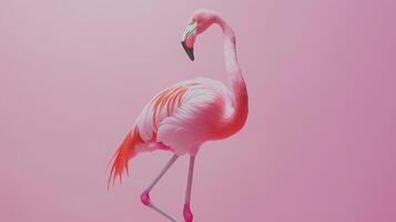 Graceful flamingo in pink hue, one-legged pose for print and design photo