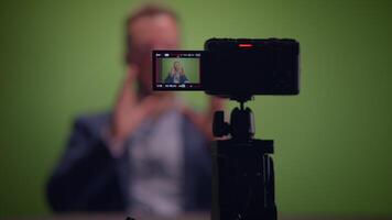 A Professional Filming Setup Utilizing a Green Screen Background for HighQuality Productions video