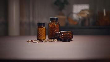 A Variety of Assorted Bottles Filled with Natural Supplements Laid Out on a Table video