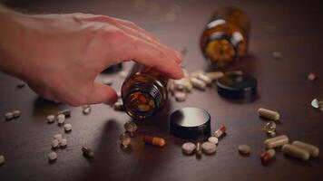An Extensive Variety of Assorted Pills and Capsules Beautifully Arranged on a Wooden Surface video