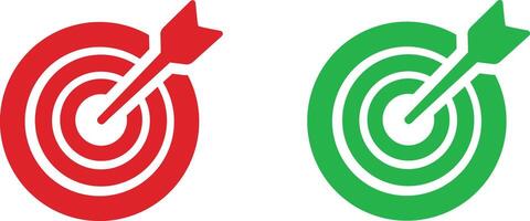 Flat icon of a target, featuring an archery bullseye with an arrow, representing a goal, victory sign, or darts bullseye vector