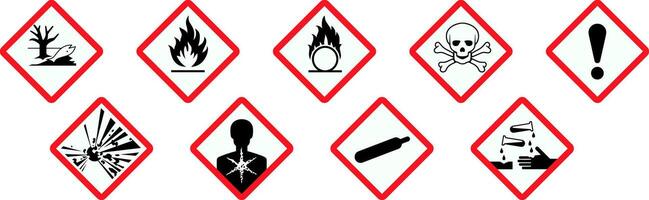 Globally Harmonized System GHS Warning Signs. Flame, gas cylinder, skull and crossbones. vector