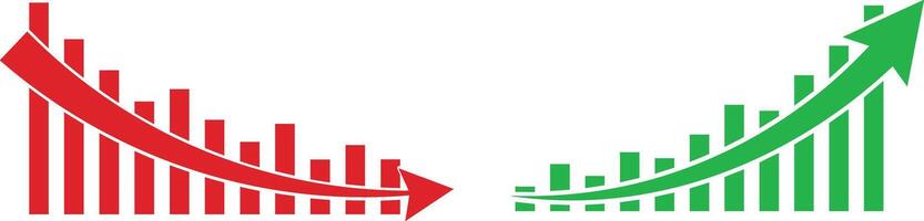 Growth chart icon with an upward arrow in red and green, representing business success. vector