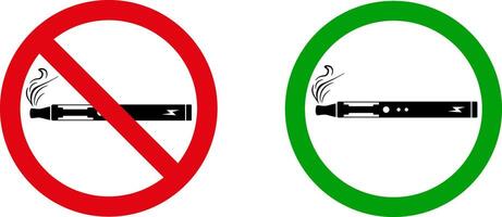 No smoking vape sign set, vape in prohibition circle and green allowed area vector