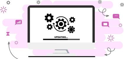 Loading process on a computer screen. System software update, data upgrade, or synchronization with a progress bar. vector