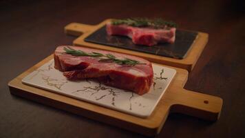 Indulge in Premium Cuts of Meat Luxuriously Displayed on Elegant and Stylish Serving Platters video