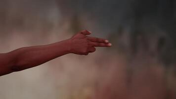 A Dynamic Gesture of a Hand Showing Gun Pistole sign Set Against an Exuberantly Vibrant and Colorful Background video