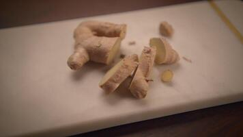 Fresh Ginger Root Displayed on a Wooden Cutting Board Perfect for Cooking and Health Benefits video