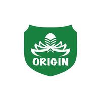 Oriental origin logo template. Flower and egg in shield. Simple logo template in green color. Shield logotype idea or it could be another abbreviation for your company vector
