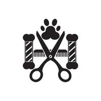 A black and white logo of scissors and a dog's paw vector