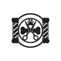 Barber shop logo with scissors and dog bone vector