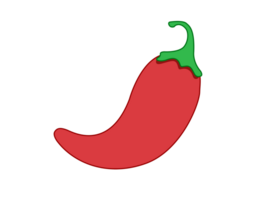 Red curled Mexican chili pepper flat icon with green stem png