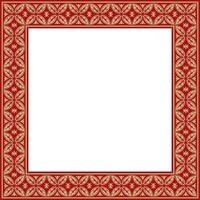 square gold with red ancient Russian ornament. Slavic rectangle, border, frame. Painting of the royal chambers. vector