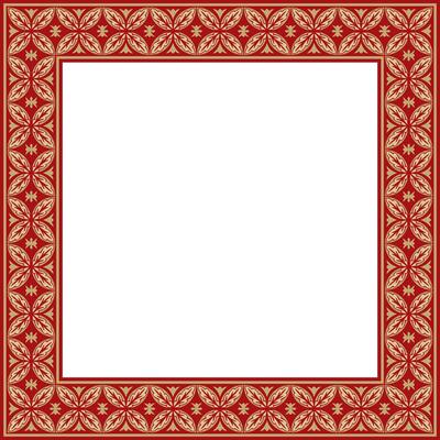 square gold with red ancient Russian ornament. Slavic rectangle, border, frame. Painting of the royal chambers.