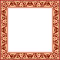 square gold with red border, frame, Pompeii. Rectangle Neopolitan ornament. Art of Ancient Rome. Template for stained glass vector