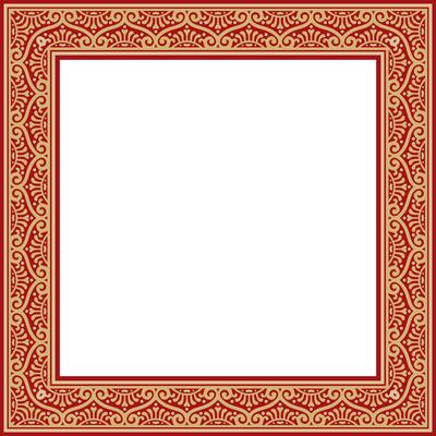square gold with red border, frame, Pompeii. Rectangle Neopolitan ornament. Art of Ancient Rome. Template for stained glass