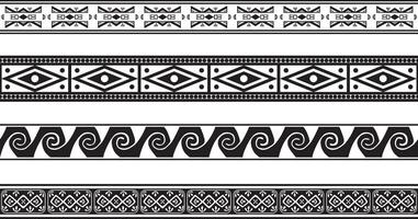 set of seamless monochrome national native american ornaments. Endless ethnic black borders, frames of the peoples of America, Aztec, Maya, Incas. For sandblasting, plotter and laser cutting. vector