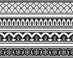 set of endless monochrome black national Persian ornaments. Seamless frame, border, ethnic pattern of the peoples of Iran, Iraq, Tajikistan vector