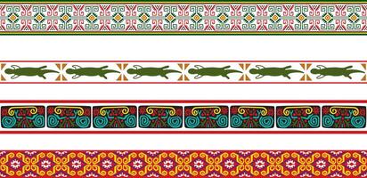 set of seamless colored border ornaments. Native American tribal framework. vector