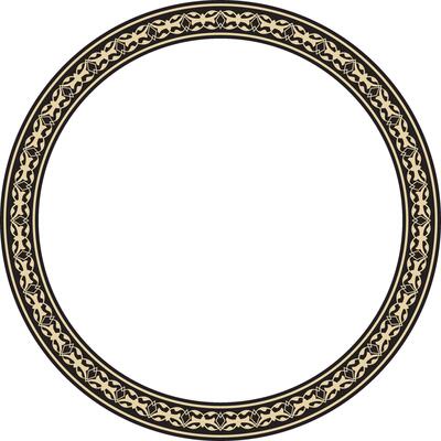 gold and black round Turkish ornament. Ottoman circle, ring, frame.