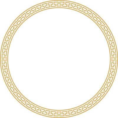 gold round monochrome frame, border, classic greek meander ornament. Patterned circle, ring of Ancient Greece and the Roman Empire.