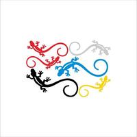 Some Geckos on the wall with different colors and white background. vector